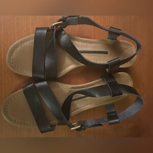 New Direction Black Wedge Sandals, Size 7 1/2